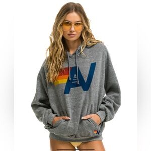 NWT Aviator Nation - LOGO RELAXED HOODIE SWEATSHIRT- HEATHER GREY size XS